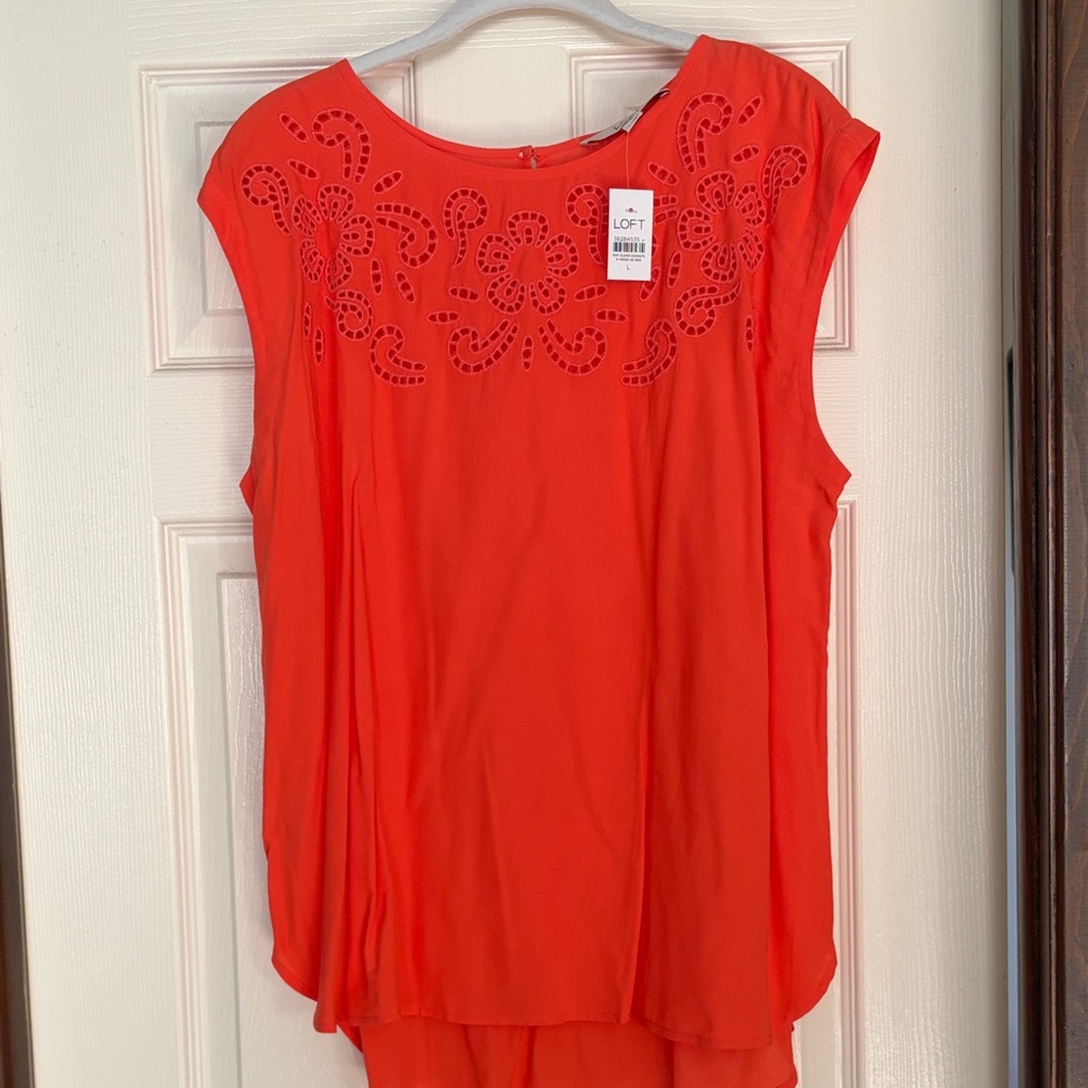 LOFT Vibrant Orange Floral Cut-Out Blouse
